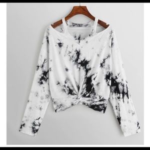 Long sleeve crop top, black acid wash. Brand new